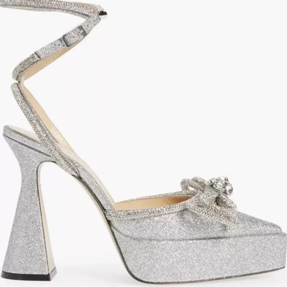 🌺MACH & MACH 🌺 Double Bow Platform Pump Silver Glitter Size: 38 - Picture 3 of 15